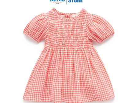 Purebaby Organic Gingham Star Broderie - Festive Shirred Dress Sale