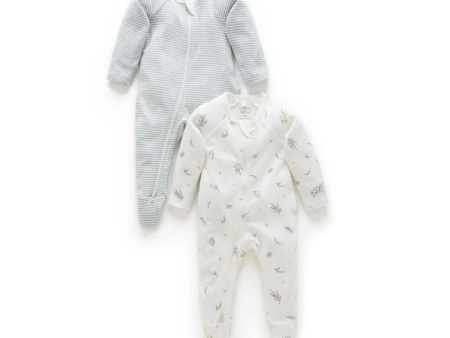 Purebaby 2 Pack Organic Zip Growsuit - Vanilla Ecualyptus Print For Discount