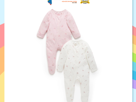 Purebaby 2 Pack Organic Sleepsuit - Pale Pink Blossom on Sale