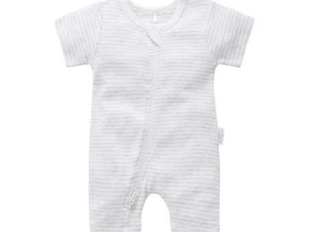 Purebaby Organic Short Leg Zip Growsuit Unisex - Pale Grey Melange Stripe Supply