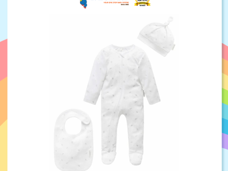 Purebaby Organic 3 Pcs Set Pale Grey Leaf With Spot - Newborn For Discount