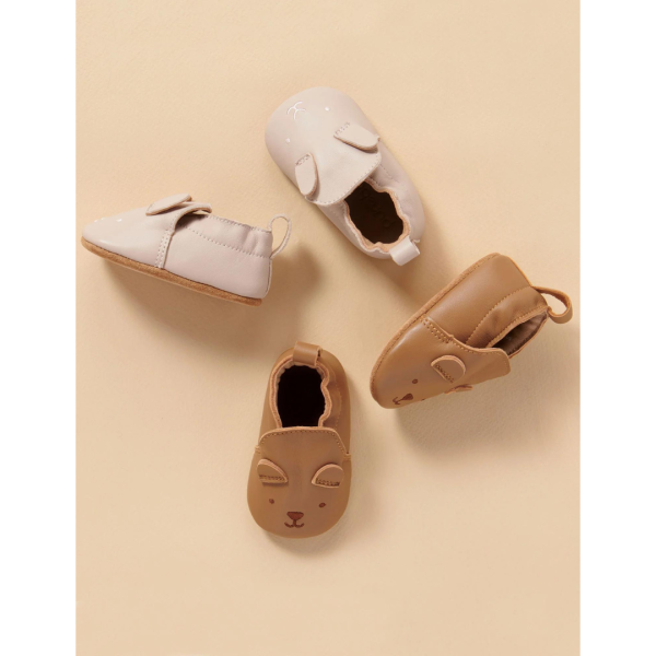 Purebaby Leather Pull On Slipper - Tan Bear For Discount