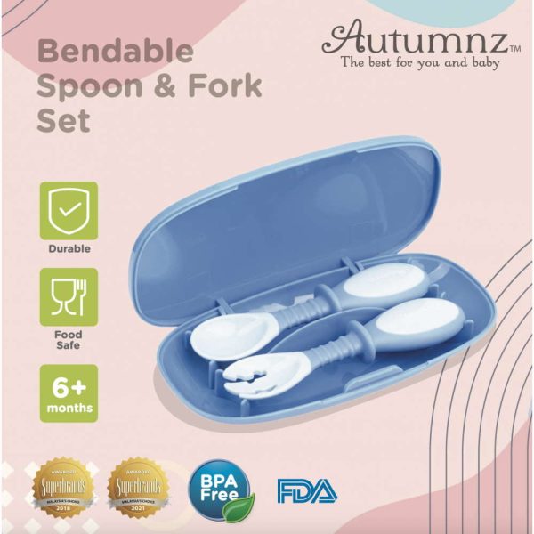 Autumnz Bendable Spoon + Fork Set - Blue Pink (6m+) Hot on Sale