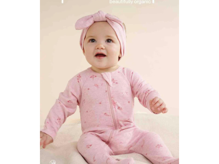 Purebaby Organic Zip Growsuit & Headband Pack - Pale Pink Blossom Fashion