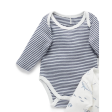 Purebaby 2 Pack Organic Easy Neck Long Sleeve Bodysuit - Vanilla Nautical Print Discount