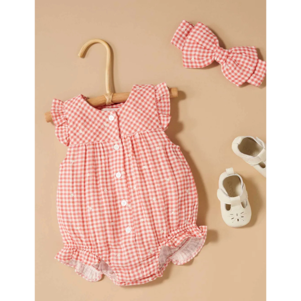 Purebaby Organic Gingham Star Broderie Festival Bodysuit Online now