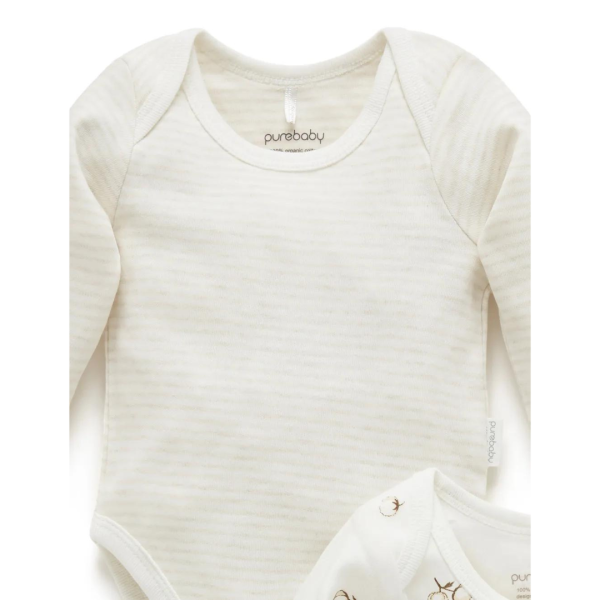 Purebaby 2 Pack Organic Baby Easy Neck Long Sleeve Bodysuit - Vanilla Cottonbud Fashion