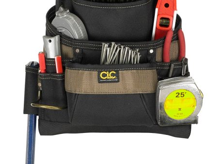 CUSTOM LEATHERCRAFT CLC Tool Works Series 1620 Nail Tool Bag, 12-3 4 in W, 3-1 4 in D, 13-3 4 in H, 11-Pocket, Polyester, Black Brown Online now