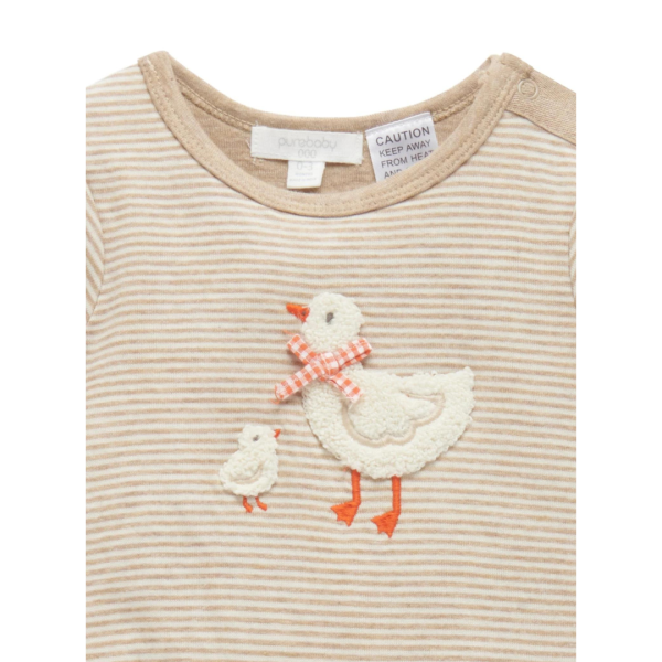 Purebaby Organic Duck Mini Stripe Growsuit - Biscuit Mini Stripe on Sale