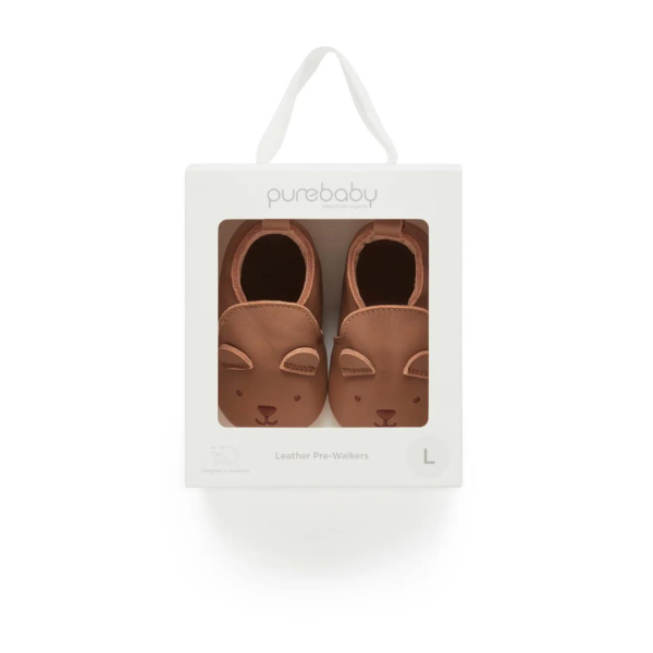 Purebaby Leather Pull On Slipper - Tan Bear For Discount