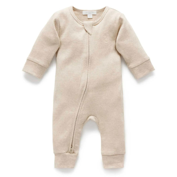 Purebaby Organic Zip Growsuit - Biscuit Melange Sale