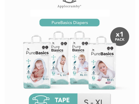 Applecrumby PureBasics Tape Diapers - S56   M48   L40   XL32 Supply