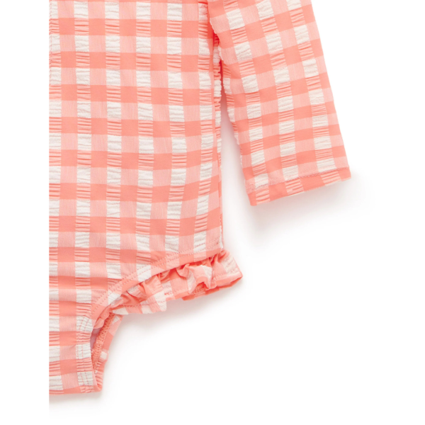 Purebaby Organic Baby Kids Frilly Long Sleeve Swimsuit Coral Gingham Supply