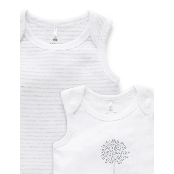 Purebaby 2 Pack Organic Singlet Bodysuit - Pale Grey Melange Print Sale