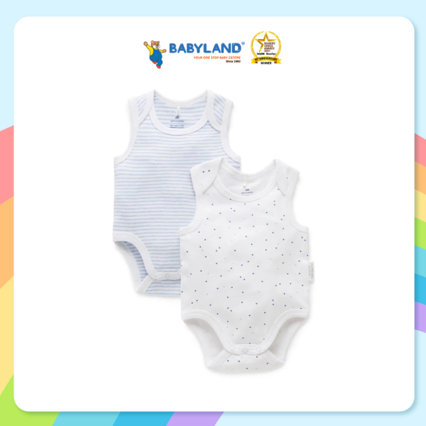 Purebaby 2 Pack Organic Singlet Bodysuit - Pale Blue Pack (Stripe   Polka Dot) Online now