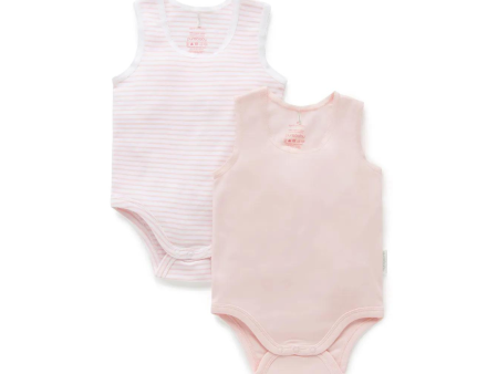 Purebaby 2 Pack Organic RIB  Singlet Bodysuit - Pale Pink Pack Online Hot Sale