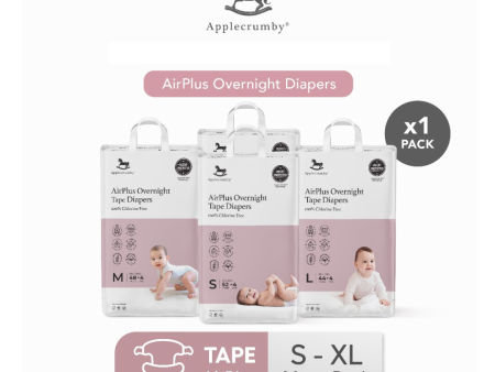 Applecrumby AirPlus Overnight Tape Diapers - S56   M52   L48   XL42 For Sale