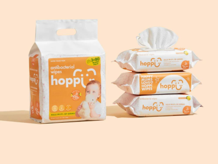 Hoppi Baby Antibacterial Wet Wipes (80s  x 3) Online now