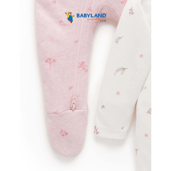 Purebaby 2 Pack Organic Sleepsuit - Pale Pink Blossom on Sale