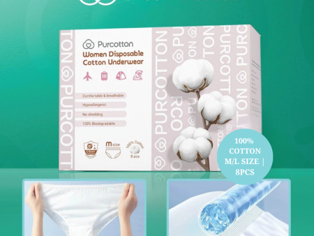 Purcotton 100% Cotton Women Disposable Cotton Underwear M L Size (8pcs) Online now