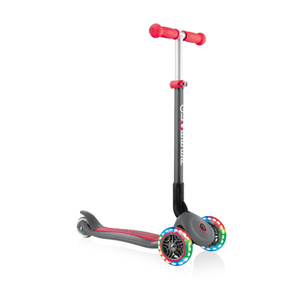 Globber Primo Foldable Lights Scooter with Anodized T Bar Grey Red - 432-120-2 (3y+) Online now