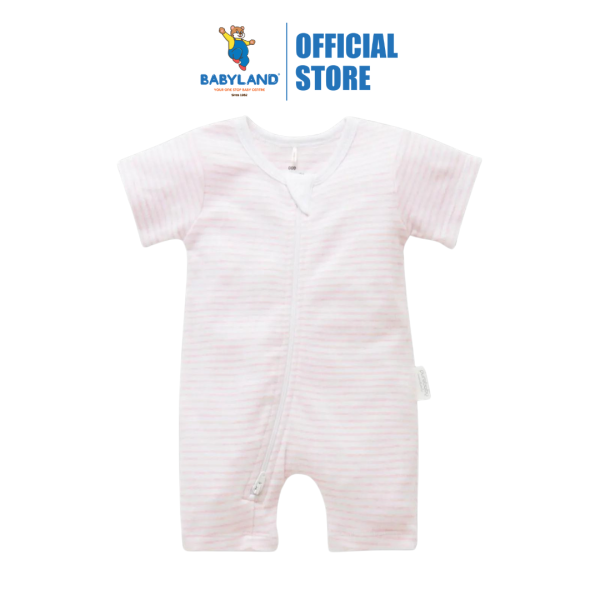 Purebaby Organic Short Leg Zip Growsuit - Pale Pink Melange Stripe Supply