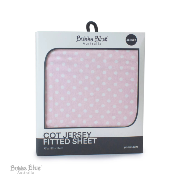 Bubba Blue Polka Dots Cot Jersey Fitted Sheet (77 x 132 x 19cm) Online Sale