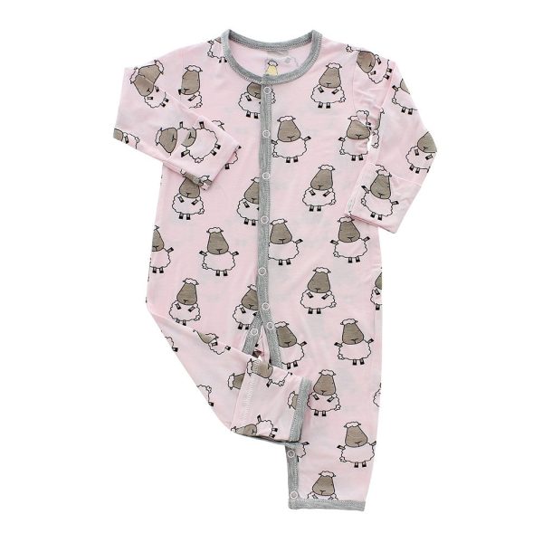 Baa Baa Sheepz Romper Snap Big Sheepz Pink With Grey Border - 6M Online Hot Sale