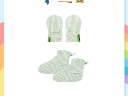 Hamako Mitten And Booties - Striped Lime (All Size) Online now