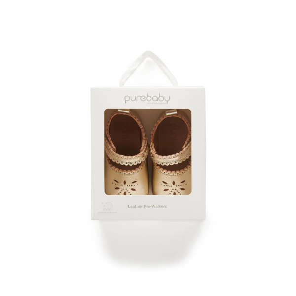 Purebaby Leather Eyelet Mary Jane - Light Gold Online now