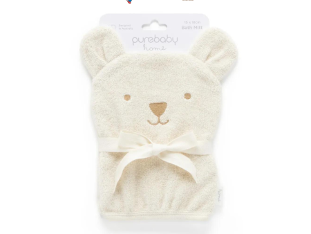 Purebaby Organic Bear Bath Mitt - Wheat Melange Bear Fashion