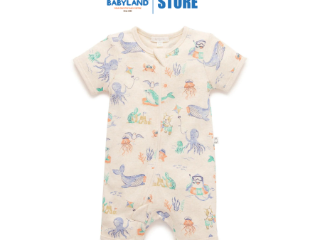 Purebaby Splish Splash Short Sleeve Zip Growsuit on Sale