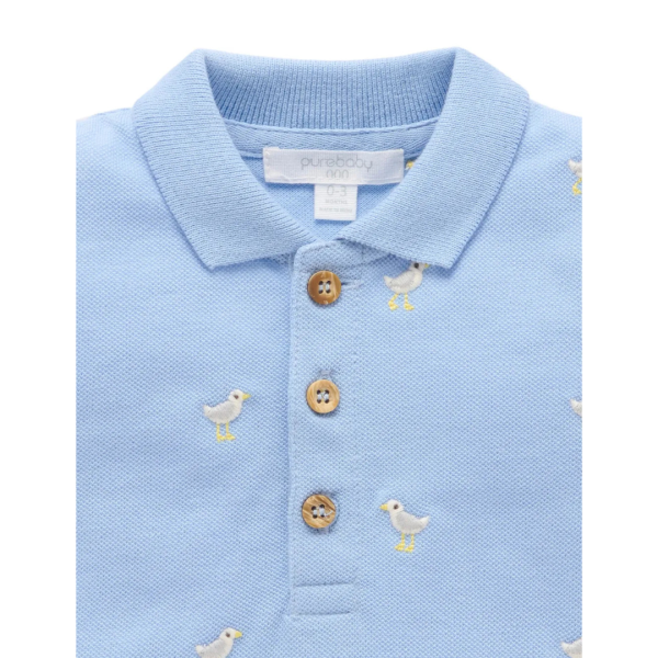 Purebaby Organic Seagull Polo Shirt Seagull Broderie Cheap