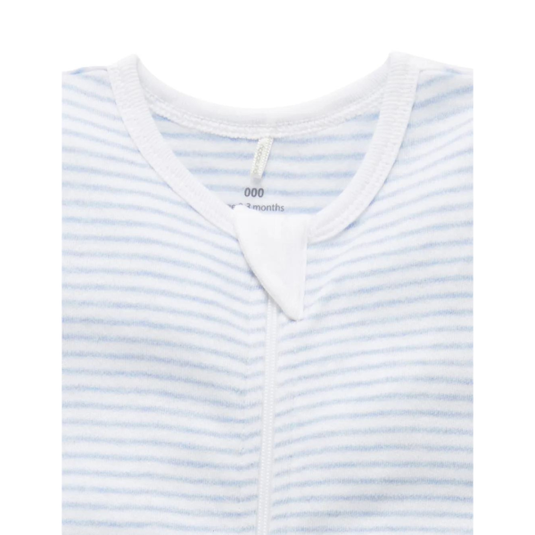 Purebaby Organic Short Leg Zip Growsuit Unisex - Pale Blue Melange Stripe Sale