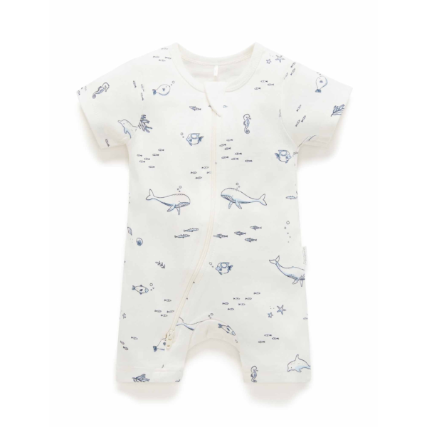 Purebaby Organic Short Leg Zip Growsuit - Vanilla Nautical on Sale