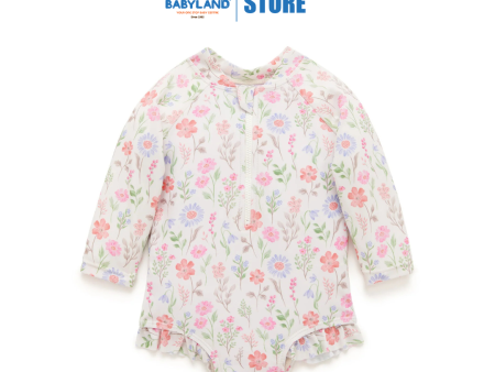 Purebaby Organic Baby Kids Long Sleeve Swimsuit Geranium Print Online now