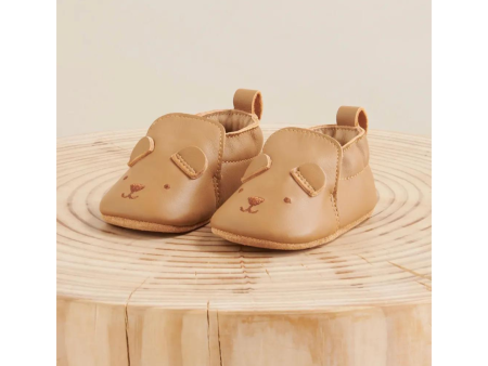 Purebaby Leather Pull On Slipper - Tan Bear For Discount