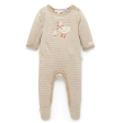 Purebaby Organic Duck Mini Stripe Growsuit - Biscuit Mini Stripe on Sale