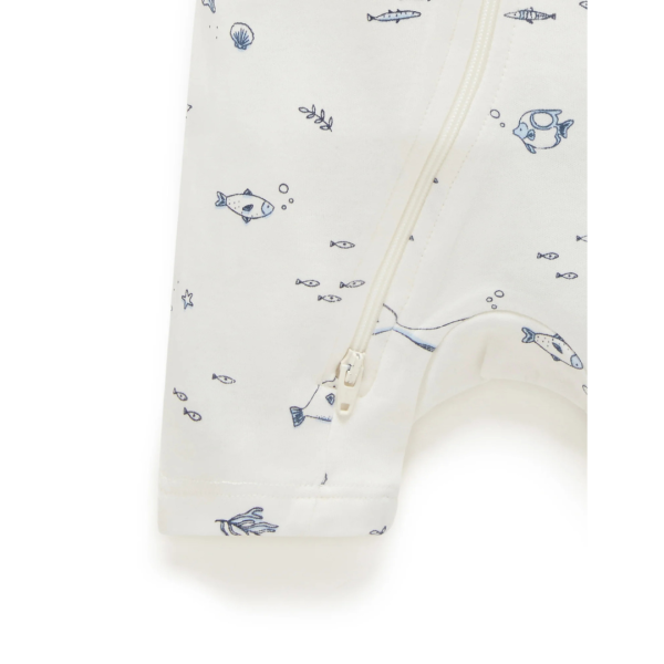 Purebaby Organic Short Leg Zip Growsuit - Vanilla Nautical on Sale