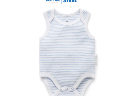 Purebaby Organic Singlet Bodysuit Unisex - Pale Blue Melange Stripe Online Sale