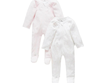 Purebaby 2 Pack Organic Sleepsuit - Pale Pink Set (Polka Dot and Stripe) Discount