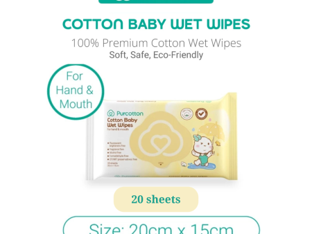 Purcotton Cotton Baby Wet Wipes 20 sheet (20x15cm) For Cheap