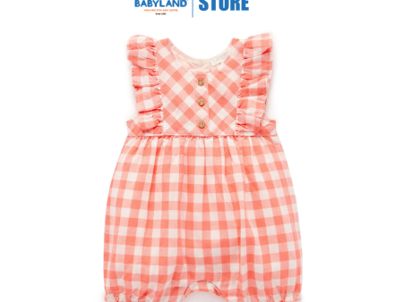 Purebaby Organic Baby Kids Coral Gingham Romper Sale