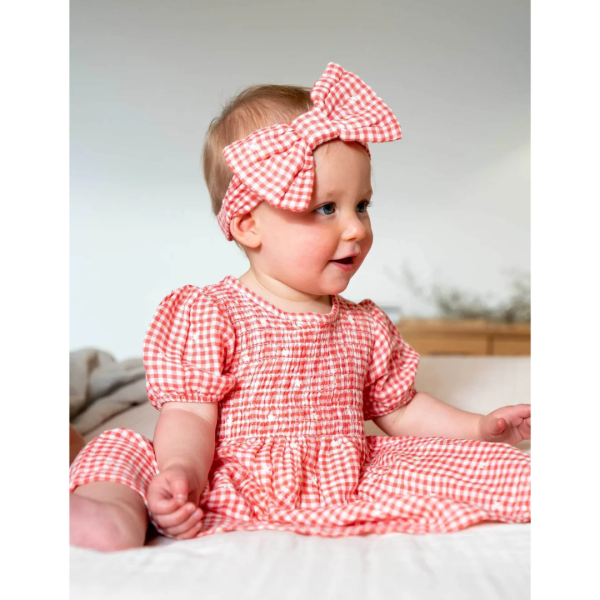 Purebaby Organic Gingham Star Broderie - Festive Shirred Dress Sale