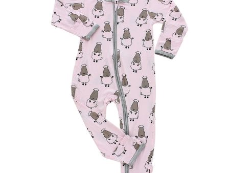 Baa Baa Sheepz Romper Zip Big Sheepz Pink With Grey Border Cheap