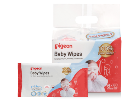 Pigeon 100% Pure Water Baby Wipes (6 x 80wipes) For Discount