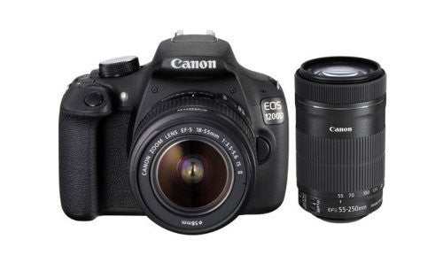 Canon EOS 1200D 18MP Digital SLR Camera (Black) with 18-55mm and 55-250mm IS II Lens,8GB card and Carry Bag Hot on Sale